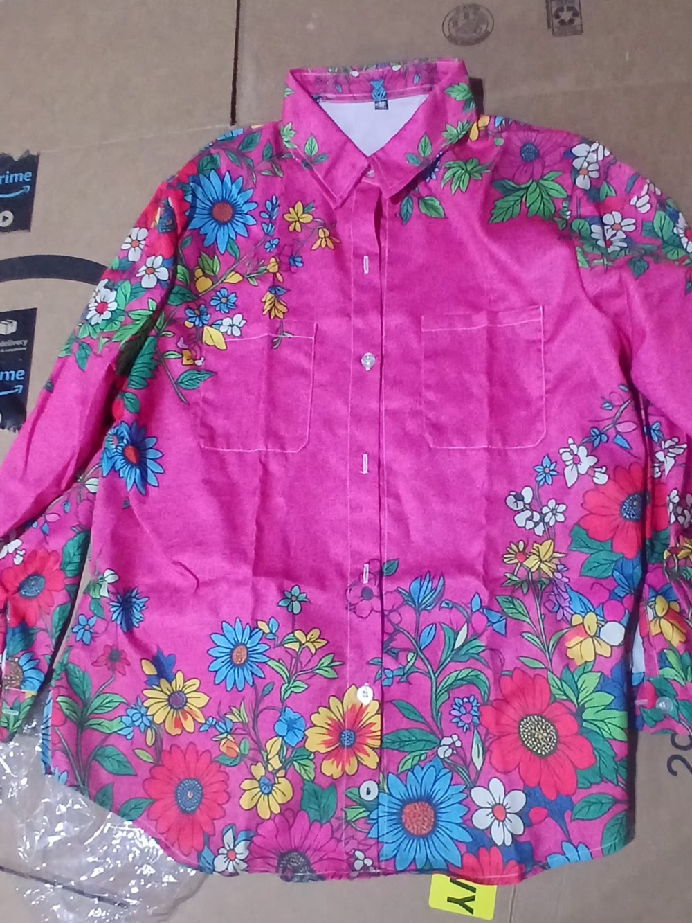 Womens Floral Button-Up Shirt - Bright Pink
